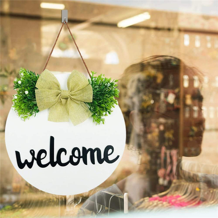 Welcome Logo Wreath Front Door Logo Wood Hanging Rustic Porch Decoration Outdoor Hanging Vertical Logo