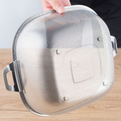 極厚 304 ステンレス鋼の密な穴バスケット正方形排水米洗面器家庭用野菜洗面器深化漏れ洗面器米ふるい