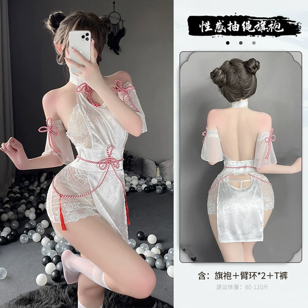 White [cheongsam+arm ring*2+T pants (excluding stockings)]