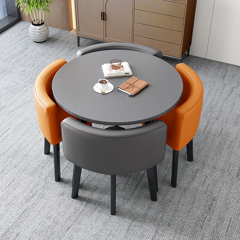 Conjunto de mesa y sillas para recepción, mesa de negociación, mesa y sillas para recepción de tienda, mesa redonda pequeña de oficina, estilo empresarial