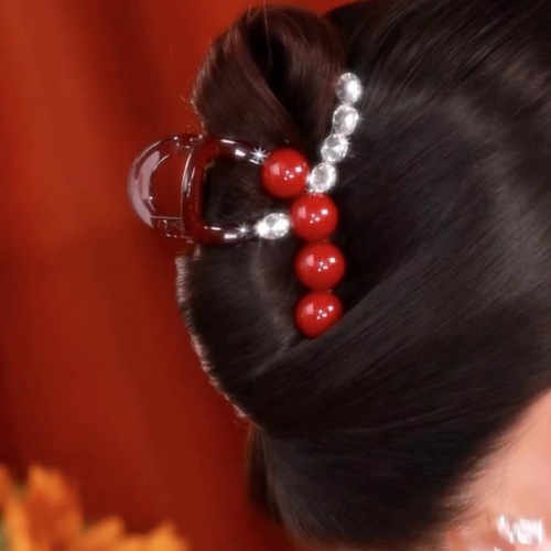 Bosiya national style red bean hairpin women's new red New Year hairpin hair accessory simple temperament shark clip headdress