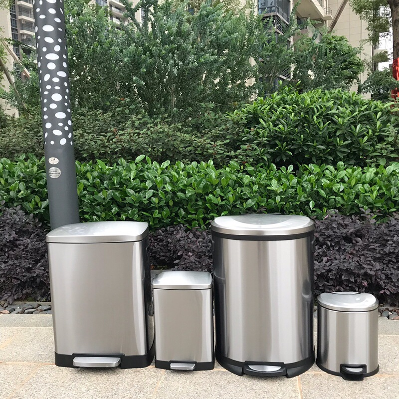 European-Style Stainless Steel Household Trash Can with Slow Descent, Anti-Fingerprint, Hotel Storage Bin, Pedal-Operated Trash Can