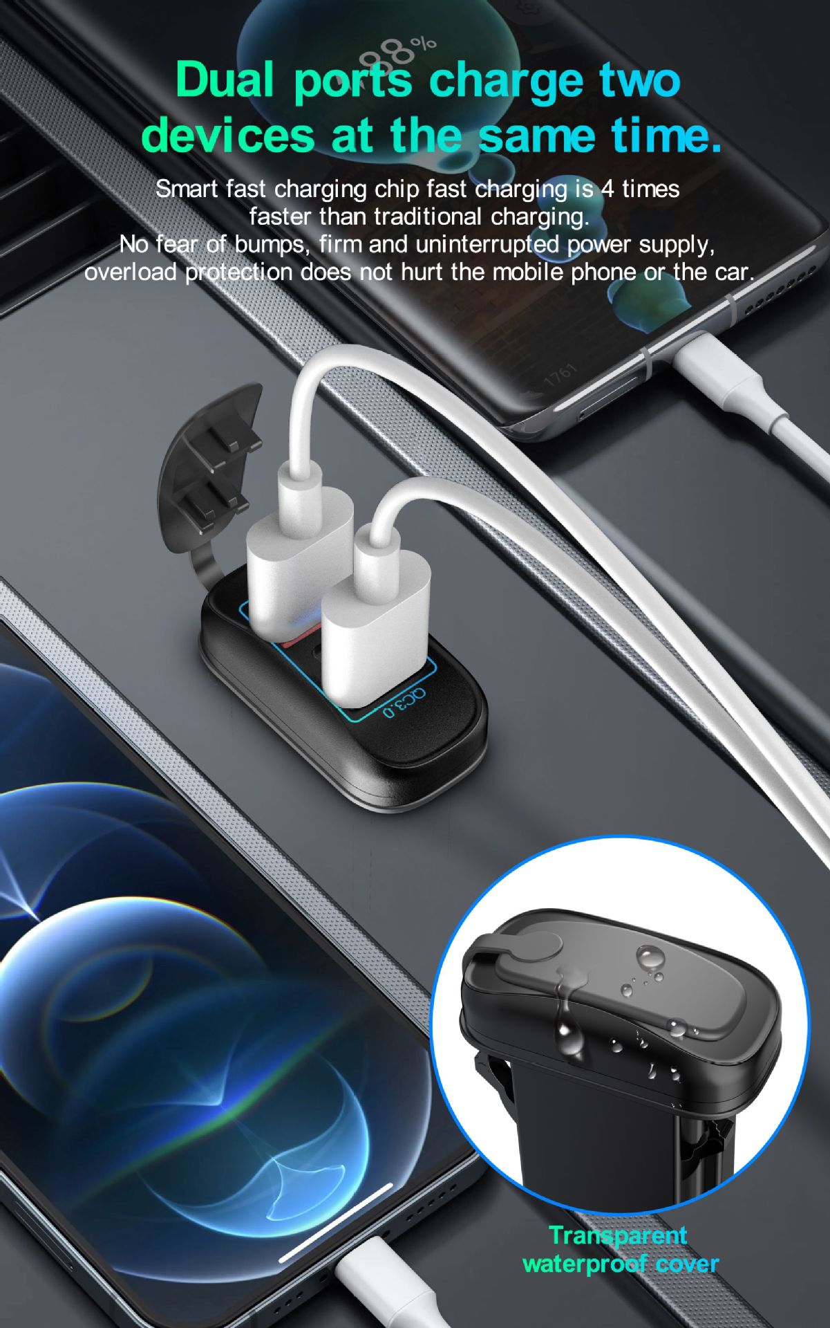 Factory Direct Sales Popular Car and Motorcycle Charging Modified Car Charger USB Boat Type Car Mobile Phone Charger