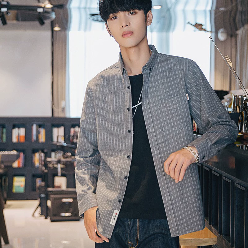 2024 новый стиль г-н Taobao осенняя клетчатая рубашка мужская хлопчатобумажная шерсть повседневная рубашка прилив простой полоски 0721