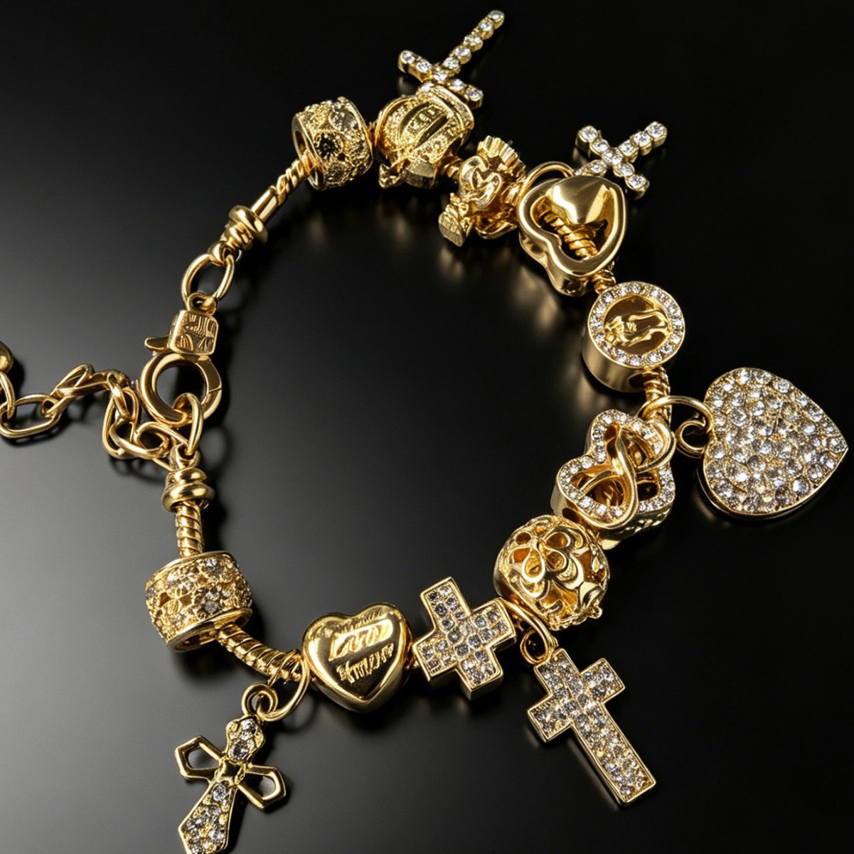 Panjia brazalete DIY cross-border explosión brazalete diamante amor cruz ángel corona colgante joyería de moda