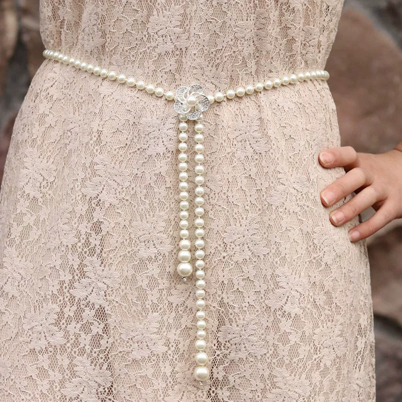 Fashionable chain from pearl, dress, waist belt, universal necklace, internet celebrity, Korean style