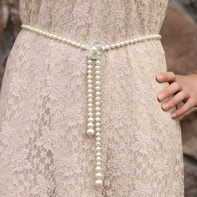 Fashionable chain from pearl, dress, waist belt, universal necklace, internet celebrity, Korean style