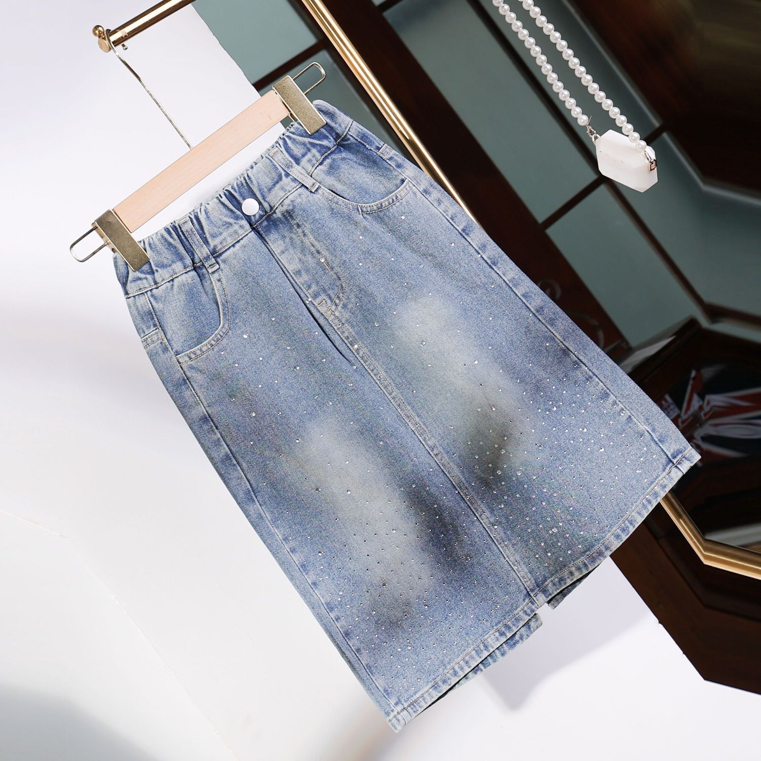 Falda de niños denim suave falda media larga falda de mitad coreana tecnología de lavado de agua retro 2025 otoño invierno nuevo