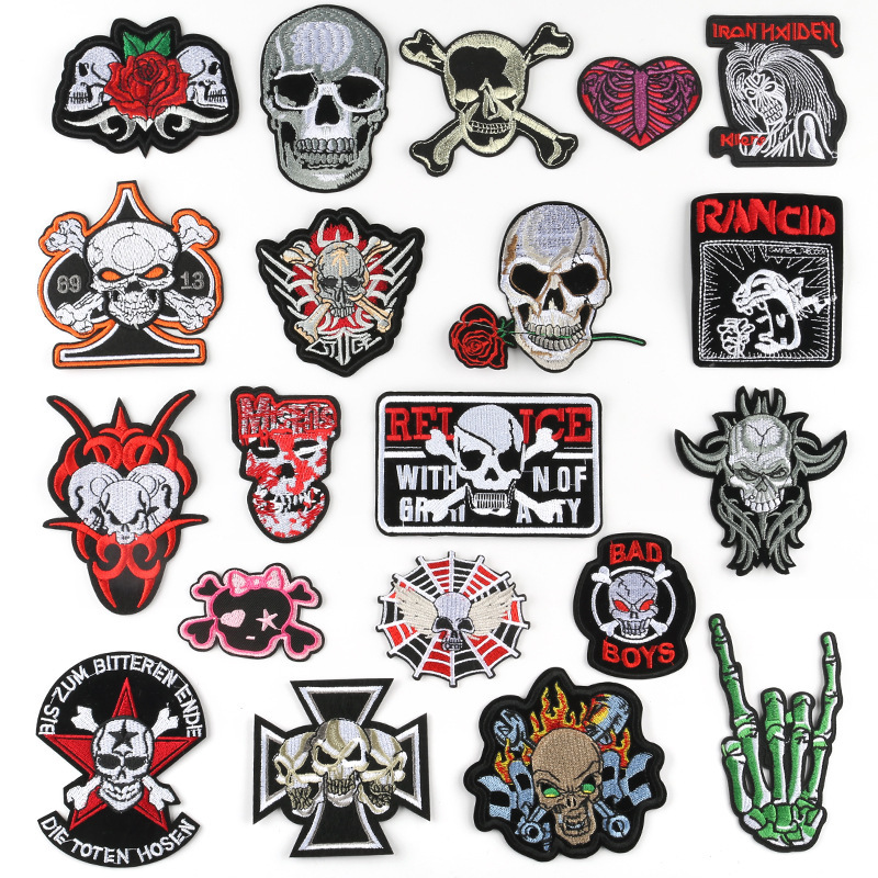 Skull ghost head cloth label Embroidery label Skull head Patches sticker Clothing accessories embroidery sticker