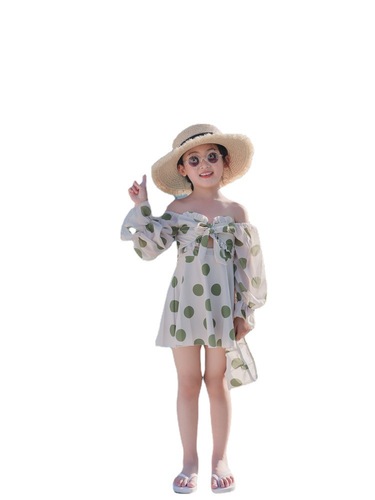 2024 Korean Version Parent-Child Swimwear Mother and Daughter Cover Stomach Slimming Long-Sleeve Separate Dress Style Korean Hot Spring Children's Swimwear