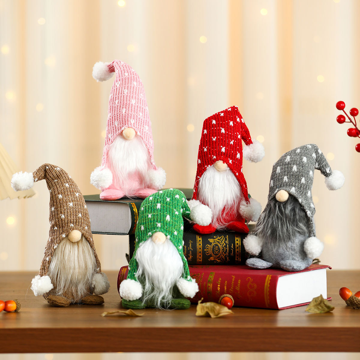 Navidad nuevo punto punto sombrero de punto sentado muñeca decoración para el hogar hotel ventana decoración regalos