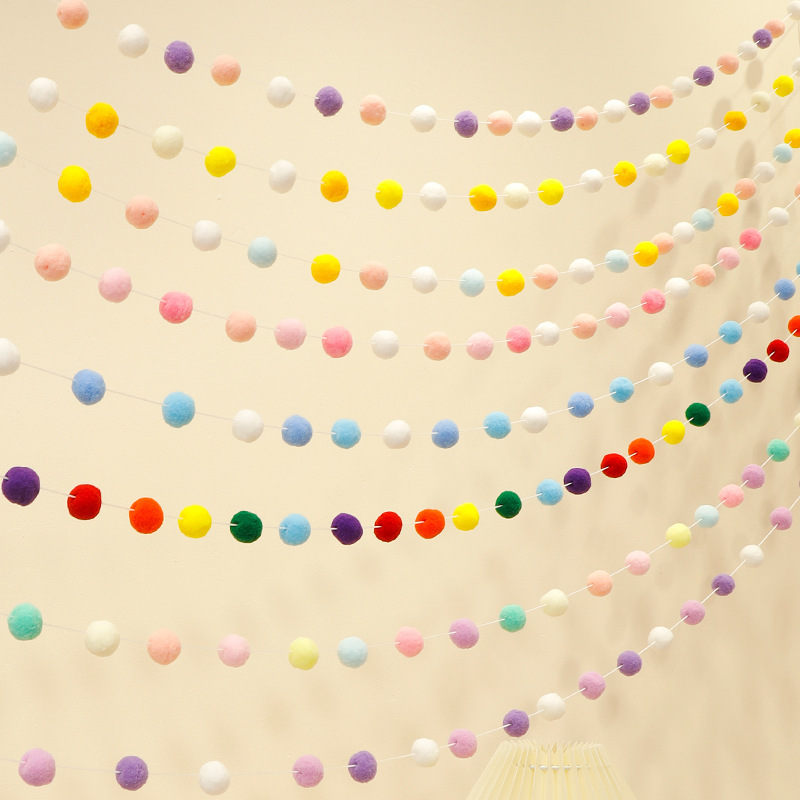 May 1St 51St Decoration Pom-Pom String Garland Plush Ball Garland Party Hanging Decorations Background June 1St Children's Day Birthday Arrangement