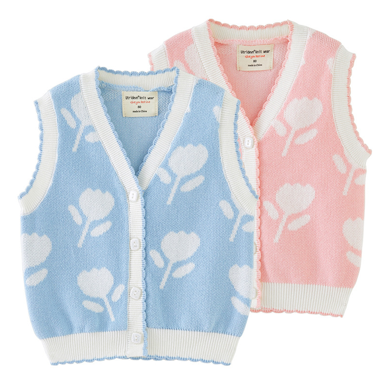 Ropa para niños flor jacquard suéter para niños pequeños y medianos chaleco chaleco suéter sin mangas rebeca de punto para niñas cabello de una pieza