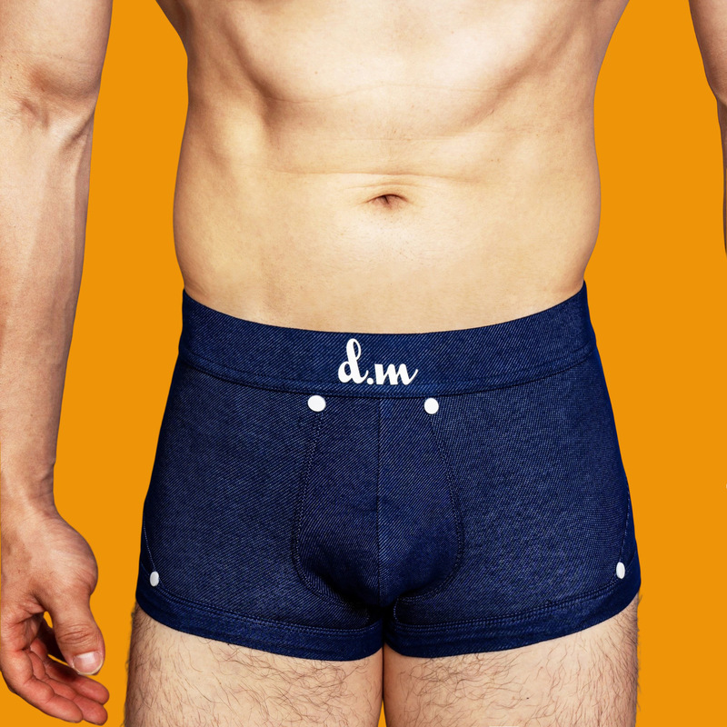 D.M Pure Color Formal Boxer Rayon Modal Men's Underwear Low Waist Sexy Trendy Denim Boxer Briefs