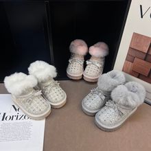 冬季新款2025新款女童雪地靴水钻公主靴儿童大棉鞋加绒保暖短靴子