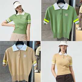 新款夏季简约风袖口撞色条纹POLO领套头T恤上衣女装经典翻领短袖
