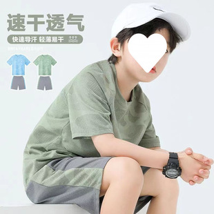 2025 New Kidsren's Quick-Drying Breathable Sportswear Short-Sleeved T-Shirt Two-Piece Set for Middle and Large Kidsren Summer Sports Suit
