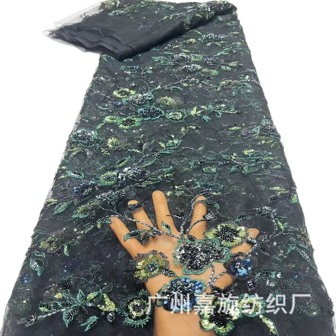 Ingeniería pesada rosa bordado cuentas bordado tela bordada flores chaleco cheongsam vestido bordado tela