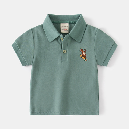 Boys short-sleeved T-shirt  new children's embroidered polo shirt baby short-sleeved top fashion cartoon children's clothing wholesale