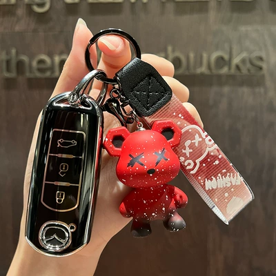 Suitable for Mazda car key Car key bag - mazda-a-smart-3-key-single-shell-black-red-violence-bear-pendant