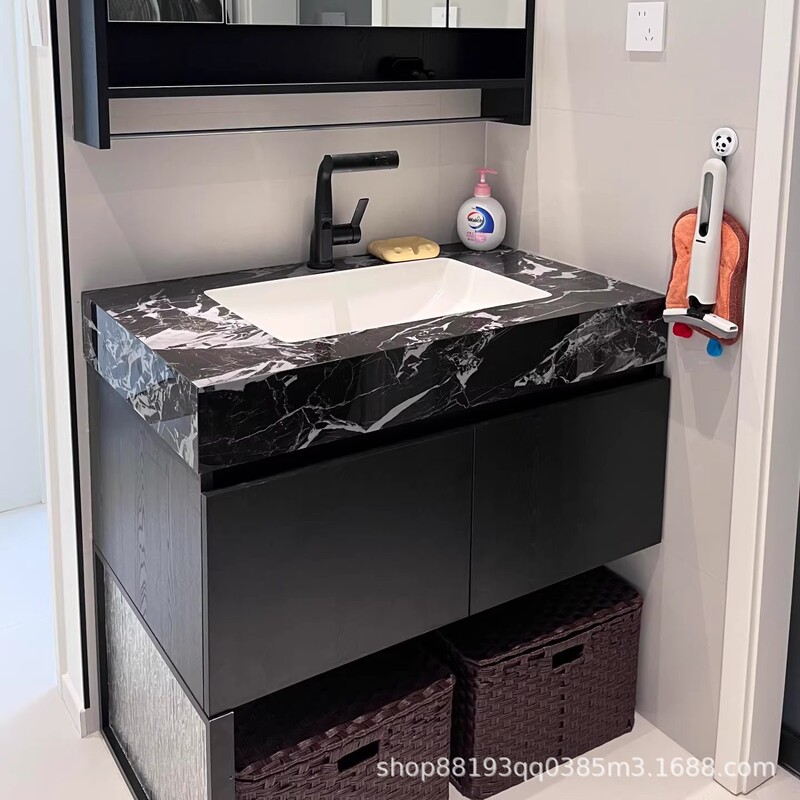 Rock Slab Ceramic Integrated Seamless Basin Hot-Bent Bathroom Cabinet Wash Basin Bathroom Countertop Hotel Style Panda Black