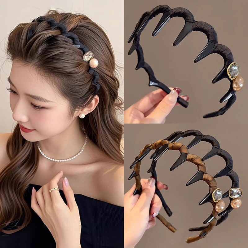 Pearl Rhinestone High Crown Wave Hairband with Teeth Non-Slip Face Wash Hairpin Headwear for Women 2025 New Toothed Comb Headband Pearl Rhinestone High Crown Wave Hairband with Teeth Non-Slip Face Wash Hairpin Headwear for Women 2025 New Toothed Comb Headband