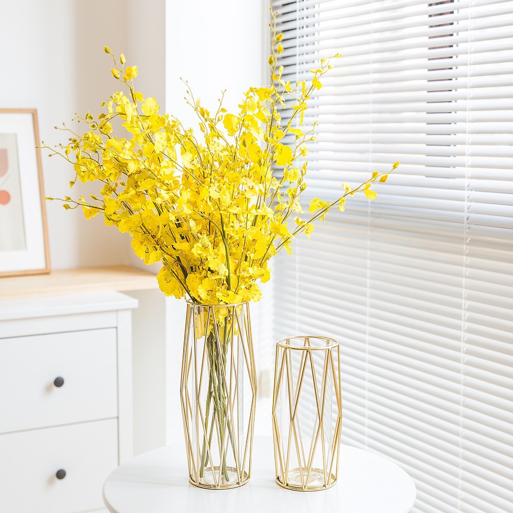 北歐ins風鐵藝金色玻璃花瓶高級感批發 客廳桌面裝飾水培花插擺件
