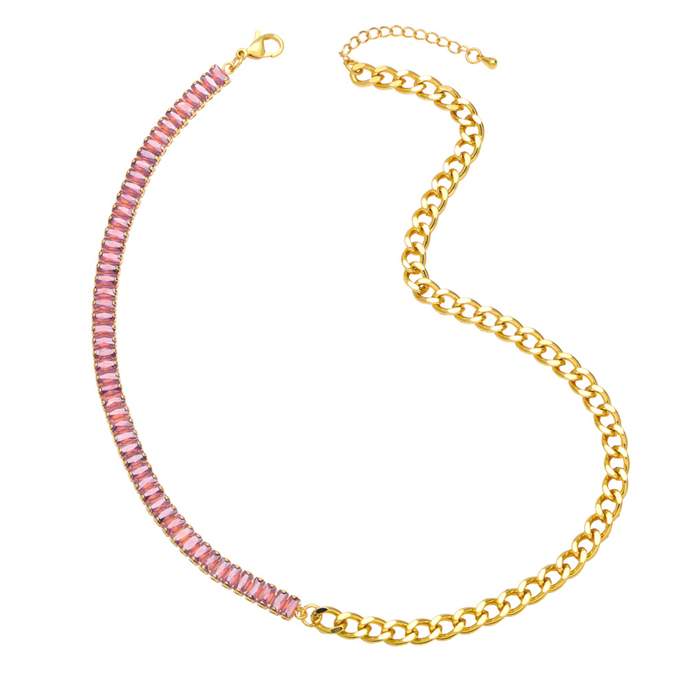 hip-hop jewelry copper inlaid colorful zircon stitching Cuban chain necklace