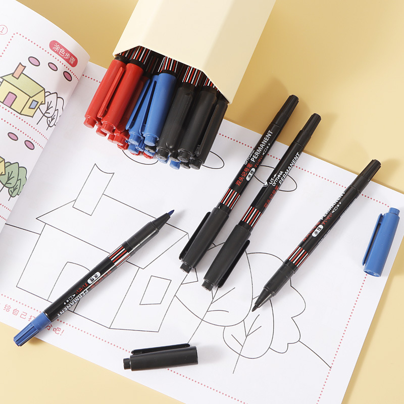 Pluma de Gancho Doble pequeña Negro Rojo Azul marcador de arte a base de agua de secado rápido pintura en caja marcador aceitoso muy fino