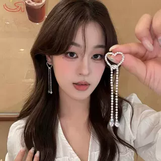韩系满钻镂空爱心长款流苏耳环轻奢高级感气质耳钉小众显脸瘦耳饰