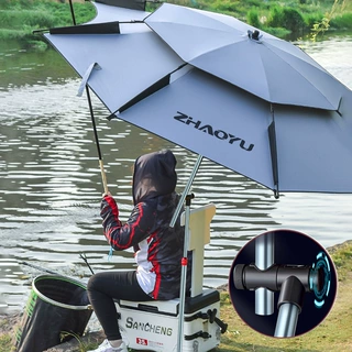 新款户外钓鱼伞大钓伞万向鱼伞双层防暴雨防晒遮阳伞折叠伞拐杖伞