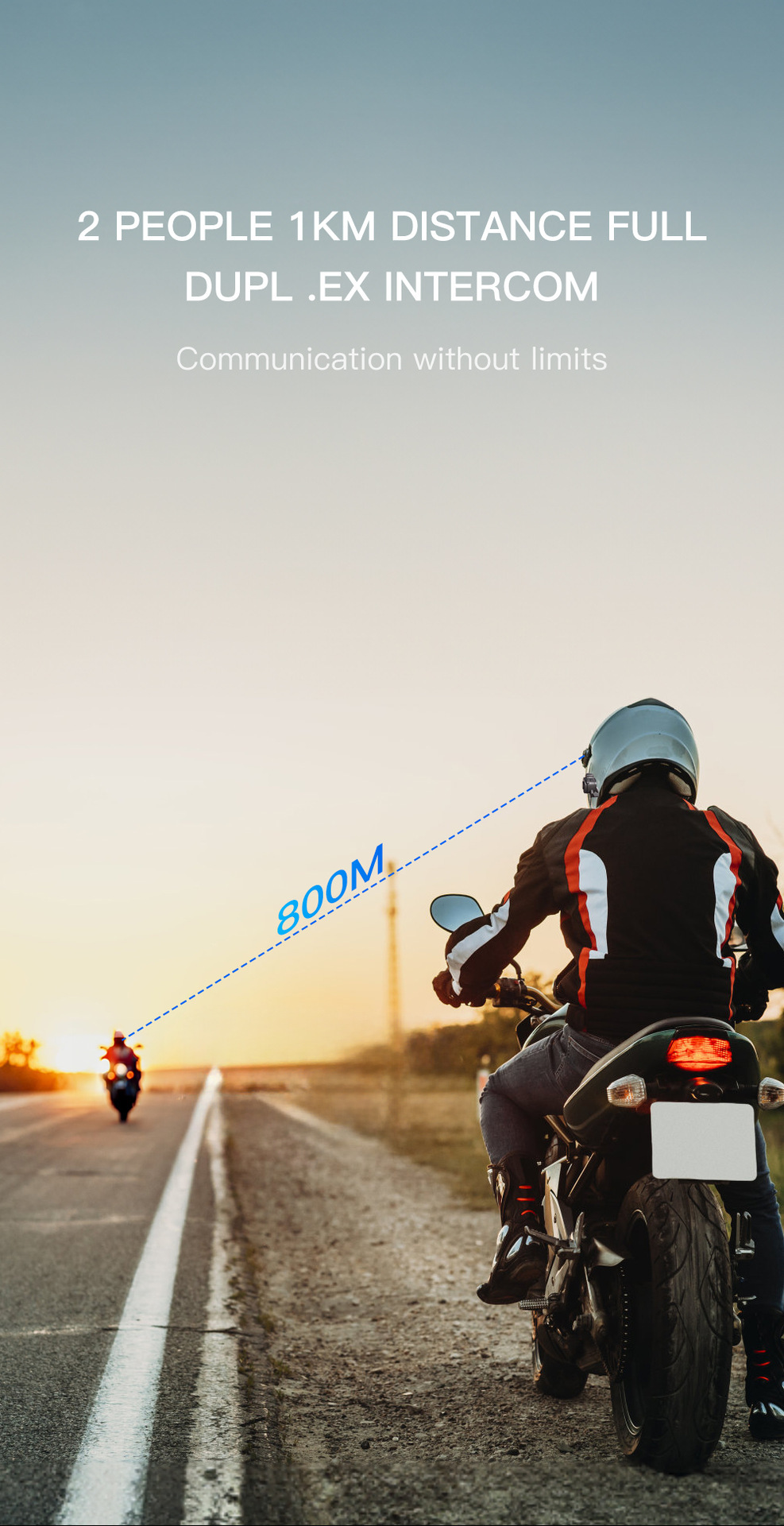 Riding Helmet Bluetooth Intercom Headset Double 800 m Intercom Qualcomm Scheme with Music Distribution and Third Party