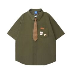 オリジナル日系レトロ学院風ワッフル半袖シャツ女性夏のゆるい上着がネクタイを贈る