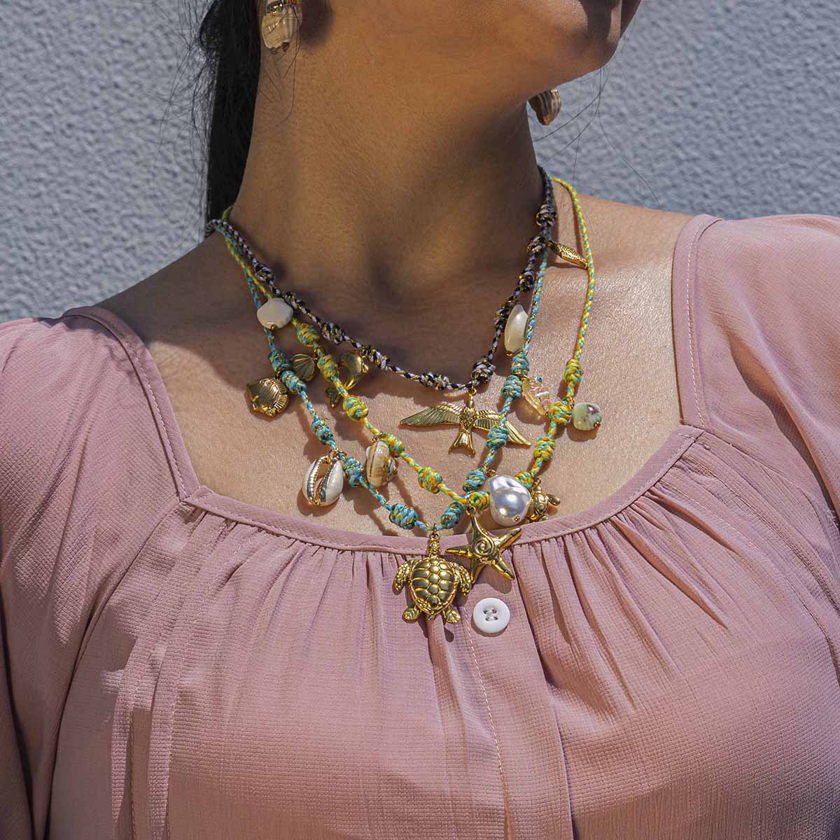 Tena Cross-border hilo de colores tejido collar de perlas reales mujer todo-fósforo animal colgante collar mujer sin decoloración joyería image 4