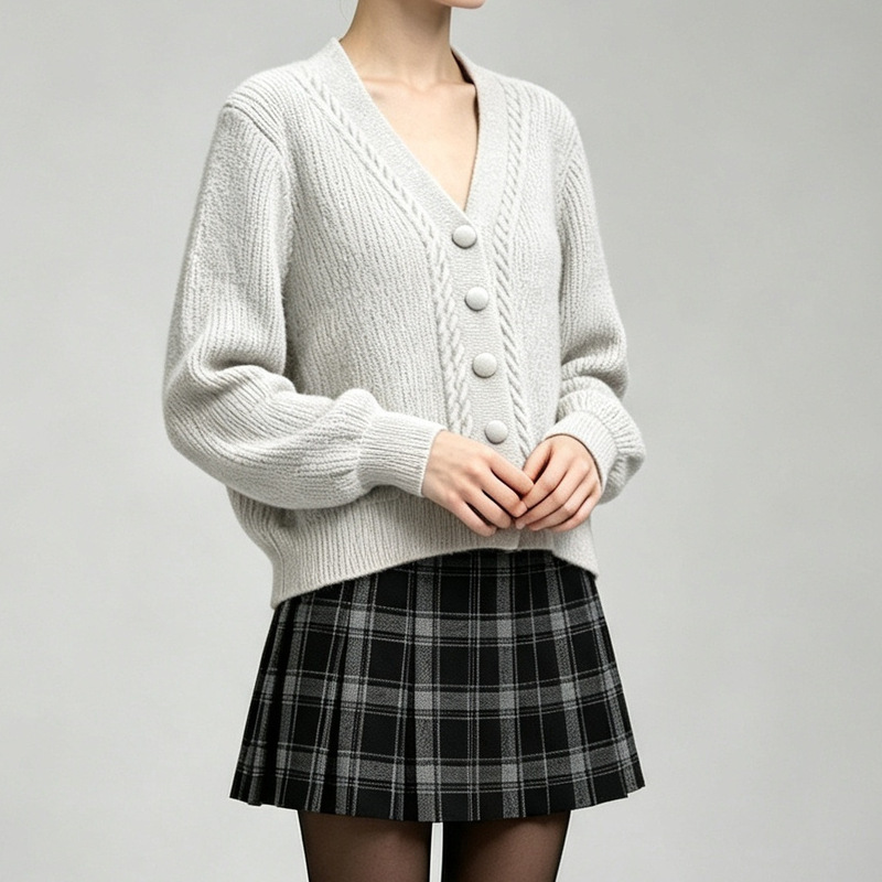 2026 early autumn new v-neck long-sleeve knit sweater, loose casual top, stylish outer cardigan, women's sweater 2026 early autumn new v-neck long-sleeve knit sweater, loose casual top, stylish outer cardigan, women's sweater