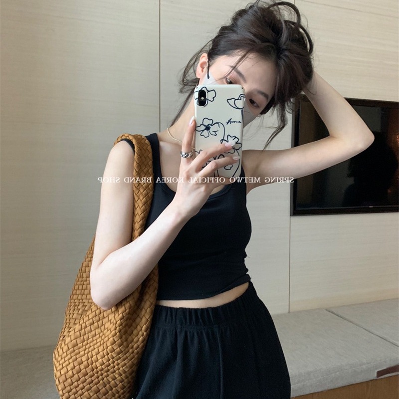 METWO cóncavo cuello negro con coaster chaleco camisola verano pecho grande corto casual temperamento superior desgaste exterior desgaste interior