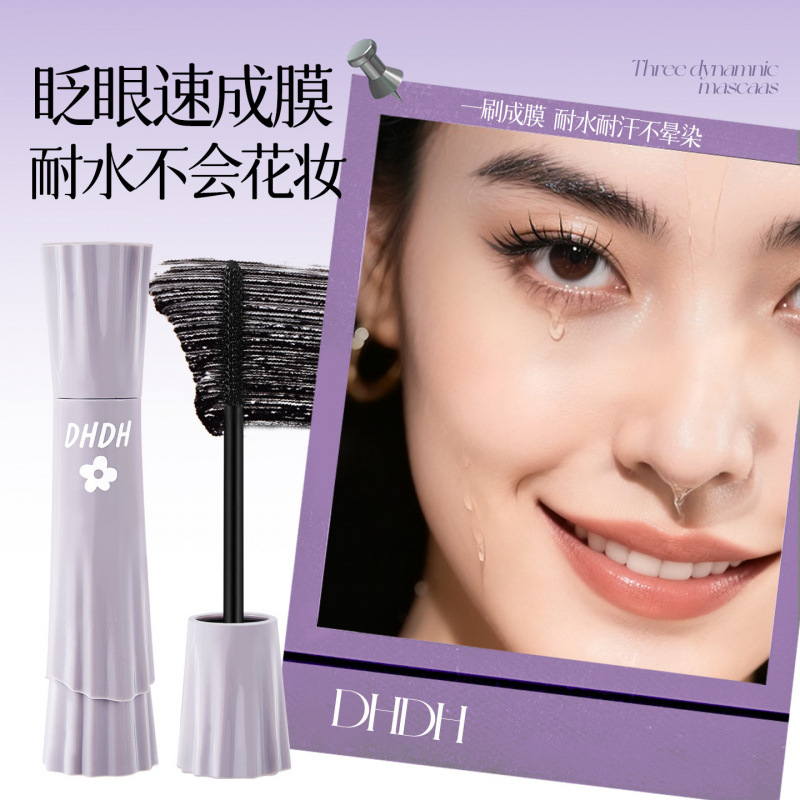 DHDH sol de fibra de rollo largo, mascara de rollo de rollo, maquillaje no es fácil de manchar, impermeable, raíz clara, base de pestañas.
