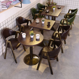Retro Bar Western Restaurant Booth Sofa Snack Dessert Milk Tea Shop Fast Food Noodle Shop Cafe Table and Chair Combination