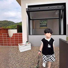 男童韩版洋气套装中小童夏装无袖卡通背心上衣时髦格子短裤两件套