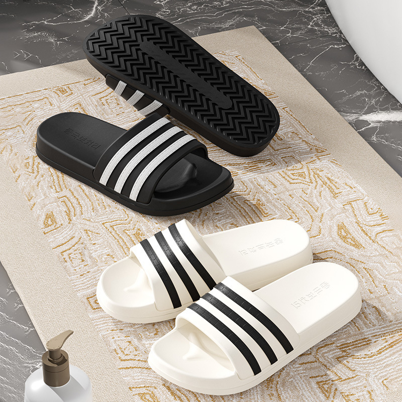 Striped Eva Slippers for Women Indoor Home Non-Slip Thick Bottom Soft Bottom Plastic Bathing Bathroom Slippers for Men