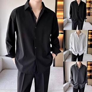 Draped Black Ice Silk Short-sleeved Shirt Men's Summer Trendy Casual Loose White Shirt Coat Wrinkle-resistant Jacket