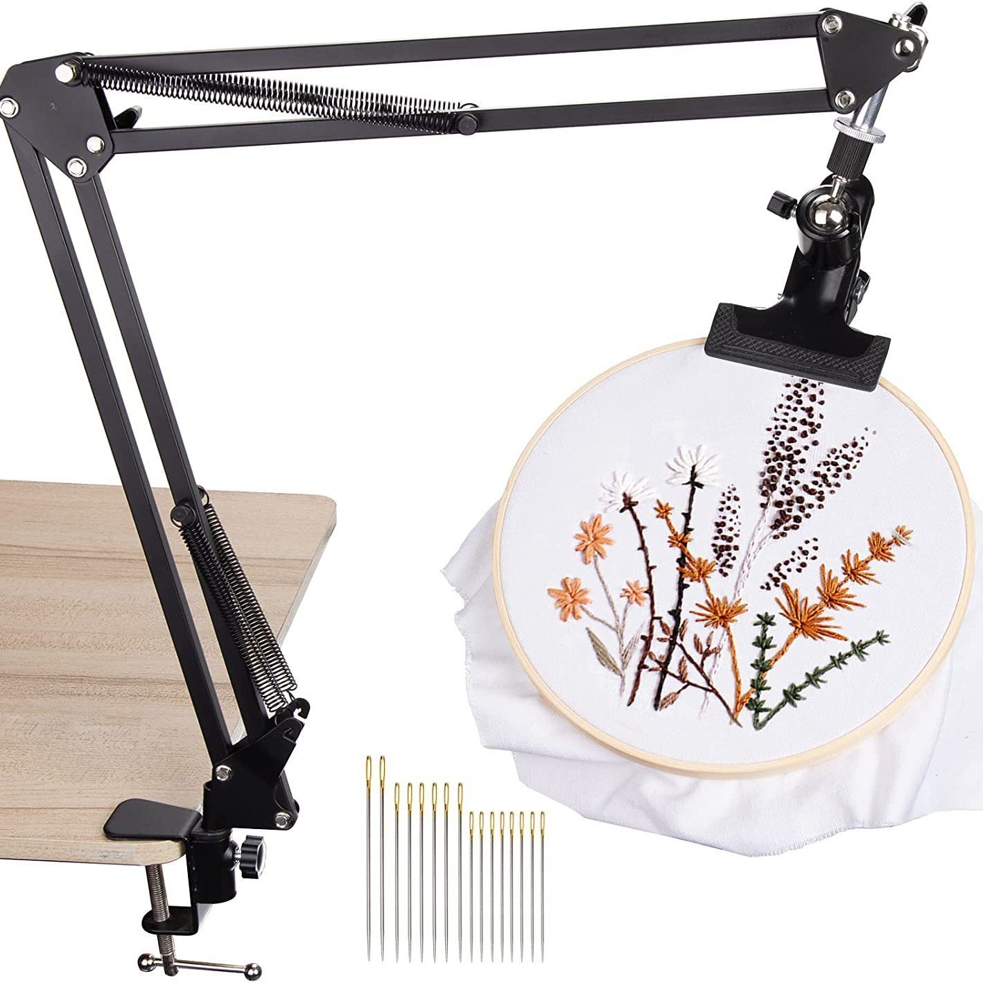 Ajustable de metal bordado aro soporte plegable bordado aro soporte universal de metal PTZ fuerte clip de escritorio fijo