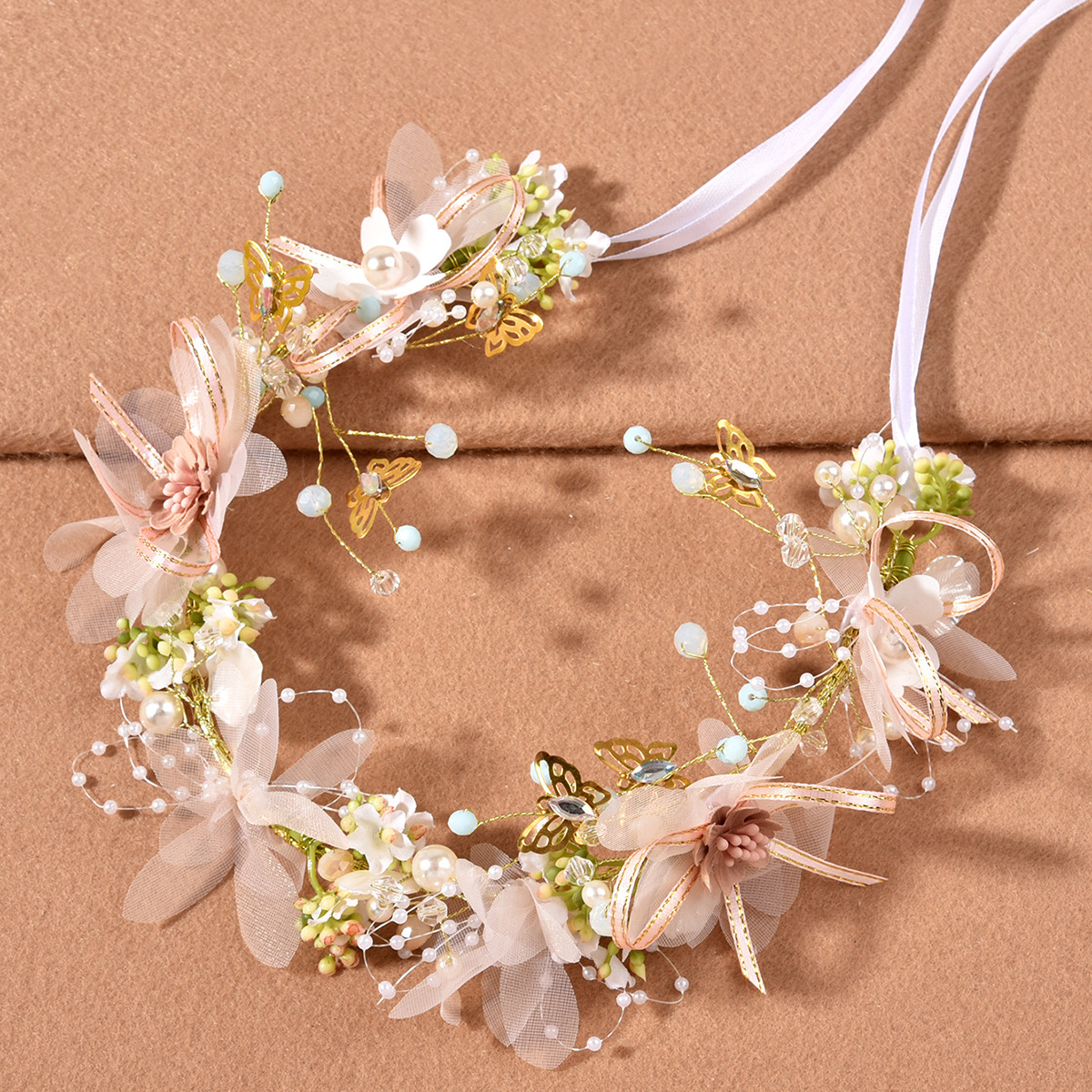 新娘婚礼软链发箍头饰 金色珍珠花朵造型镶钻水钻发饰 现货批发-阿里巴巴