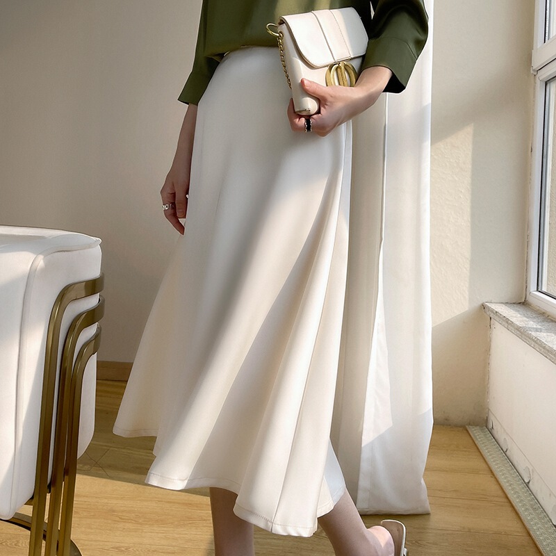 Cross-border Explosions Temperament Skirt Women's New A- line Skirt Fashion Mulberry Silk Satin Silk High Waist Umbrella Skirt