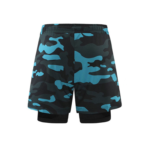 New  Double-layer Sports Pants for Men in Camouflage, Two-piece Running Shorts, 5/8 Length, Amazon Fitness