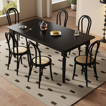 新款家用小户型2024黑色法式复古风现代简约全实木美式餐桌椅组合