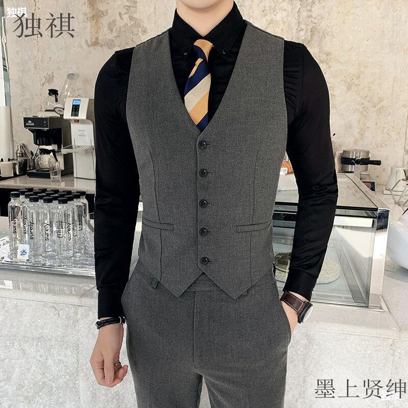 Suit Vest Men's Autumn Fashion Brand Slim Vest with Waistcoat Groom Wedding Best Man Dress Men's Vest Overalls