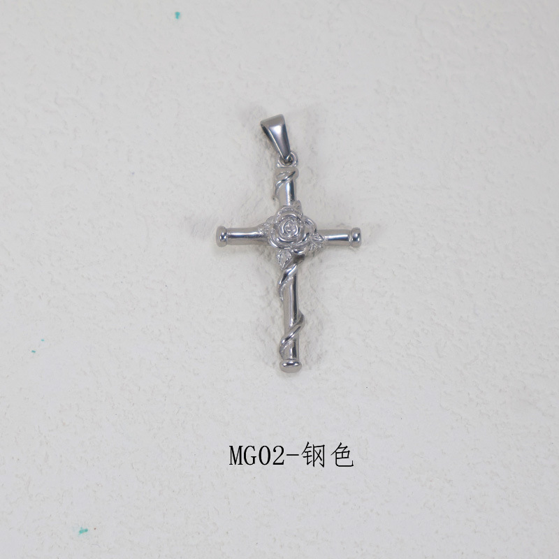 Colgante de cruz de rosa vintage AliExpress no desvanecerse transfronterizo acero de titanio chapado en oro 24K joyas transfronterizas ventas calientes