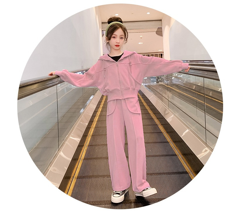 Mädchen Herbstmode Set Kapuzenjacke Mit Langem Arm Und Gerader Hose_voghion.com