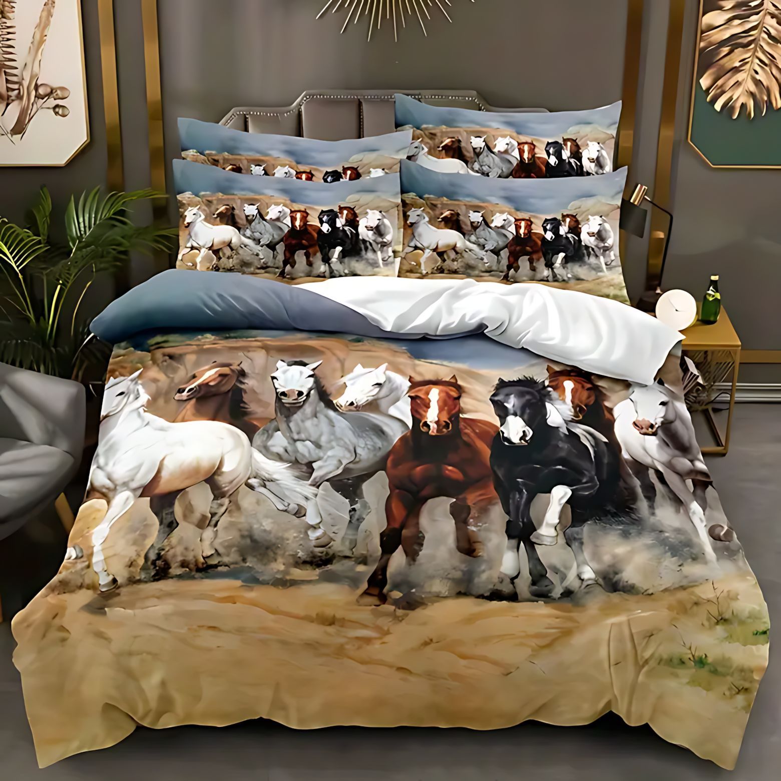 TUME / JIT Transfronterizo Wildlife Caballo Impresión Digital HD Abrido colcha de cama